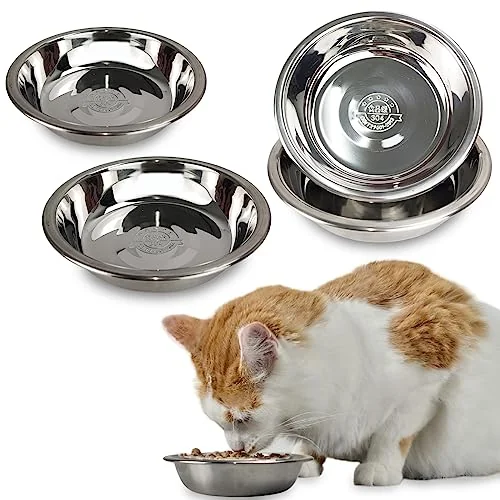 4 Pcs Stainless Steel Cat Bowls, 5.5 Inch Whisker Friendly Shallow