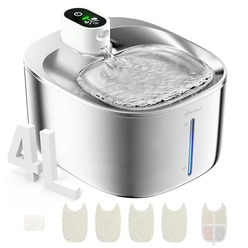 APD APETDOLA Wireless Cat Water Fountain, Stainless Steel, 135floz/4L