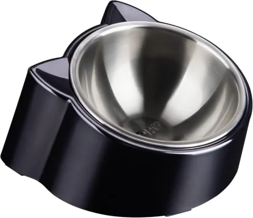 CATPRO Tilted Cat Feeder Bowl, 15° Slanted, Orthopedic, Stainless Steel + Melamine Stand