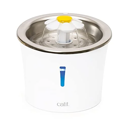 Catit Stainless Steel Flower Fountain with Triple Action Filter, 3L