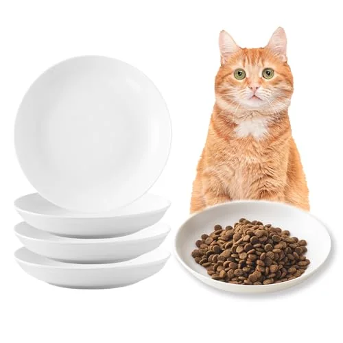 Ceramic Cat Food Bowl Set (4-pack), food-grade, wide/shallow