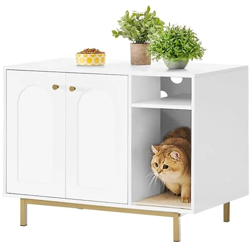 Hzuaneri Cat Litter Box Enclosure, hidden litter box furniture with storage and sisal mat
