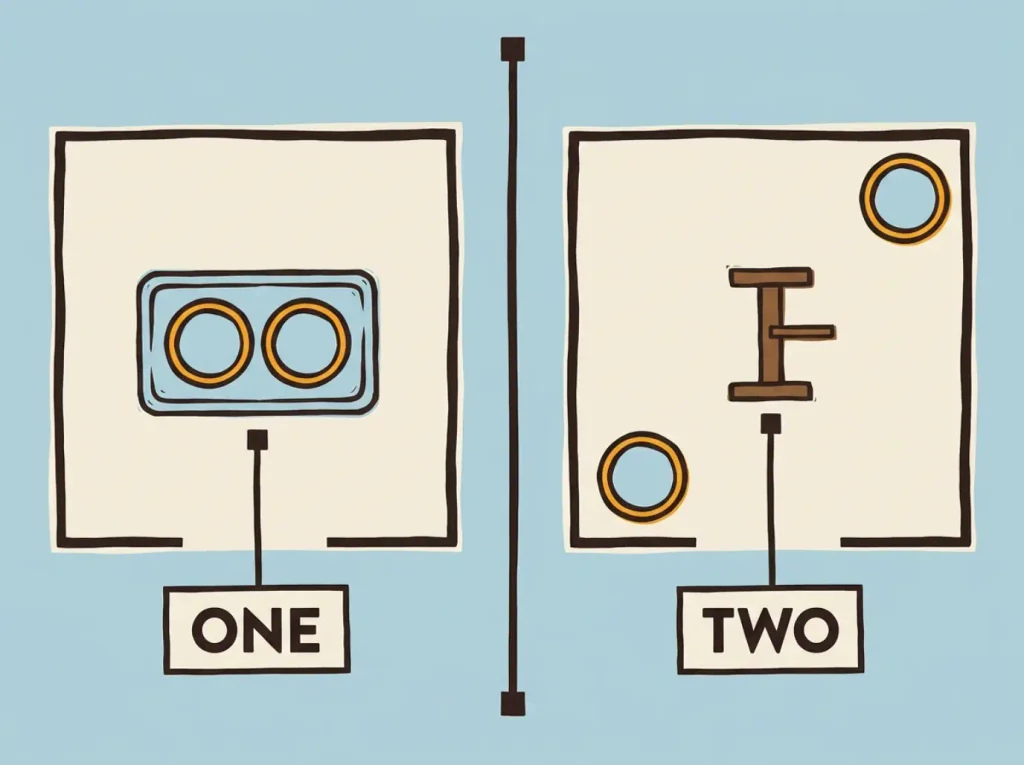 Overhead floor plan comparing two cat bowls together as one station versus placed in opposite corners as two stations