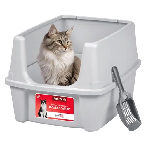 IRIS USA Large High Sided Cat Litter Box, Scatter Shield