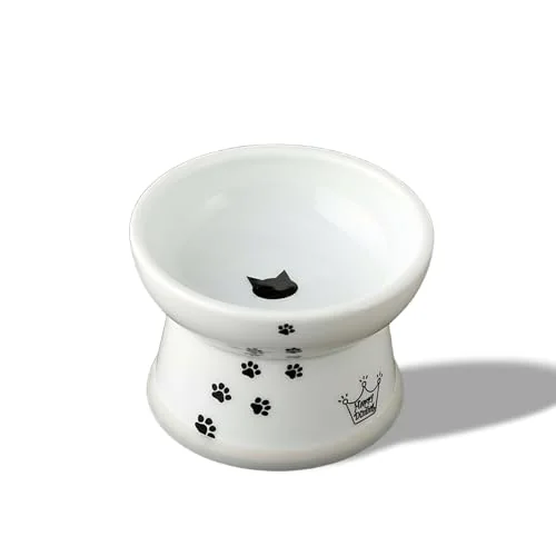 Necoichi Ceramic Elevated Cat Food Bowl, Whisker-Friendly, Regular 1-Cup