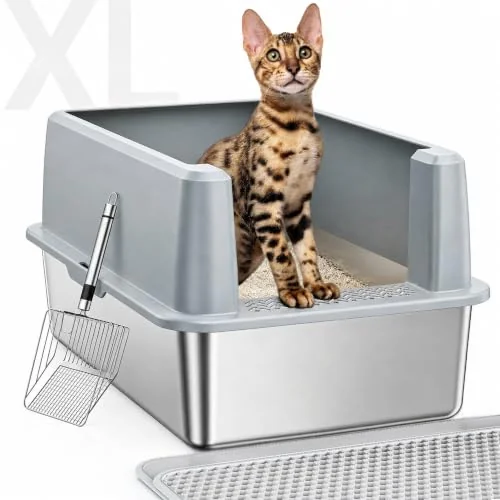 WoofiGo XL Stainless Steel Litter Box, High Sided
